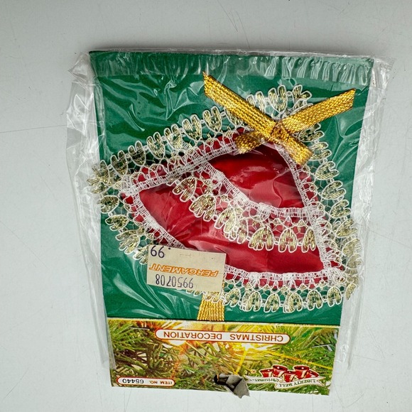 Lot 3 Vintage Victorian Fabric Christmas Bell Decoration Lace Ribbon Boot Pillow - Picture 4 of 9